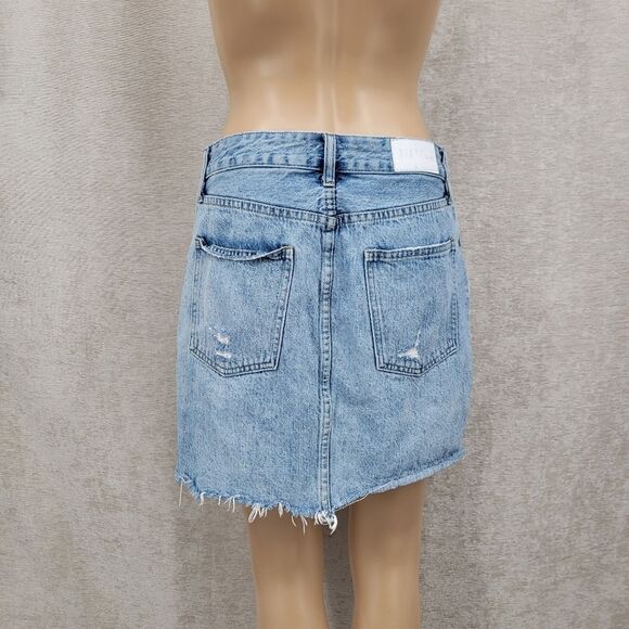 Pistola Denim Blue Jean Asymmetrical Frayed Hem Mini Skirt Distressed - Picture 4 of 9